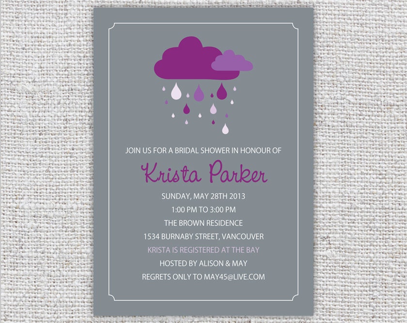 bridal shower invitation printable purple grey rain cloud rain shower wedding invitation shower digital invite customizable personalized