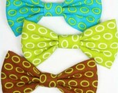 Dog Cat Bow Tie SMALL Graphic Print Ovals Green Brown Turquoise 3" x 1.5" Removable to fit 5/8" w Collars