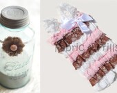Headband & Newborn Pink, Brown, Cream Lace Ruffle Romper / Diaper Cover (0-2 Weeks) - (Photo Prop, Photography, Girls Accessories)