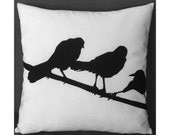 Black birds pillow cover 18x18 Home Decor white Throw pillow Decorative pillow