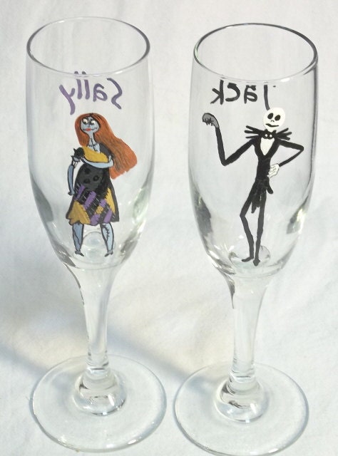 Hand Painted Nightmare Before Christmas Champagne Glass Set