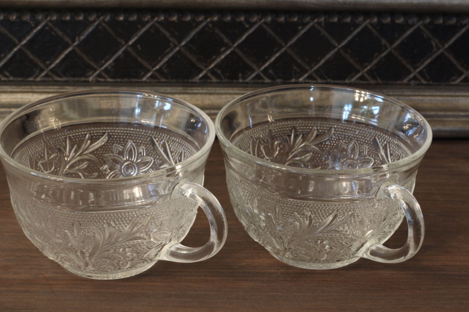 2 Clear Cups Sandwich Depression Glass Clear by CatChristie