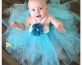 Baby Tutu Dress Tiffany Blue and Gray Flower Girl 0-24 Months