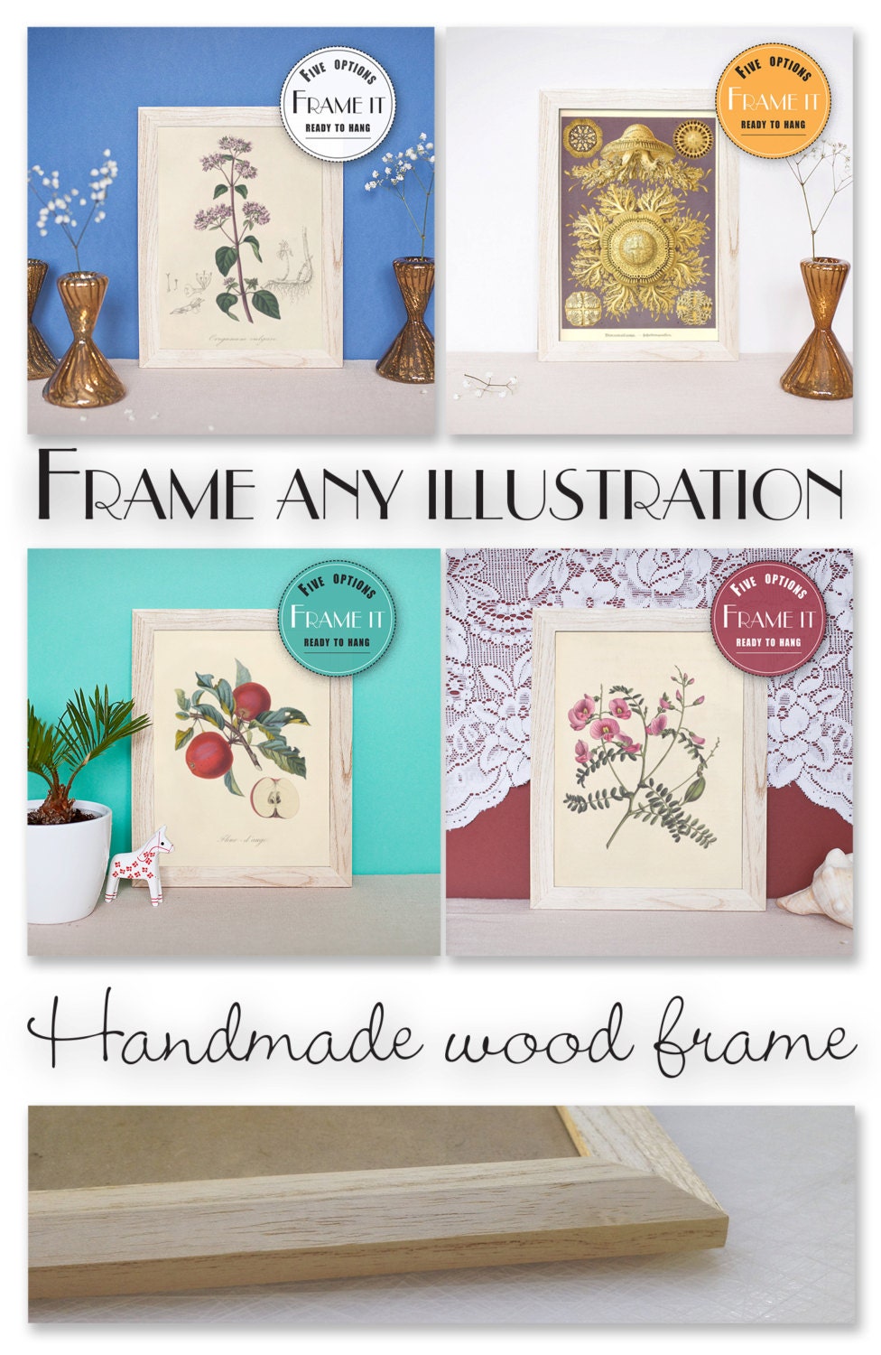 Classic wood frame handmade 7" x 9.5"