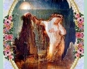Vintage Victorian Mermaid Quilt Fabric Block For Quilting Quilts Appliques DIY Craft Fabric 5 x 7