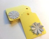 12 Gift Tags - Yellow and Grey Flower / Party Favor Tags/ Wedding Favor Tags / Scrapbooking Tags / Die-cuts