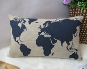 cotton linen pillow  world map decorative pillow cover / home decor Cushion cover brown Home Decor Throw pillow Decorative pillow
