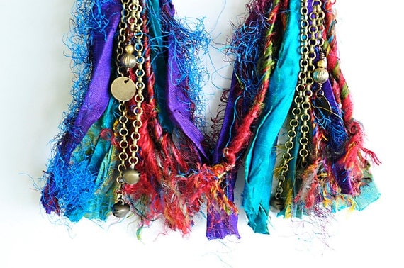 sari silk earrings tribal gypsy boho