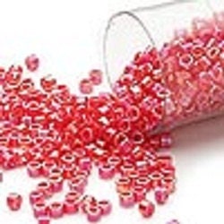 Miyuki Delica Seed Beads 11/0 Opaque Vermillion Red AB -  7.2 Grams DB159 - DesigningwithCindy