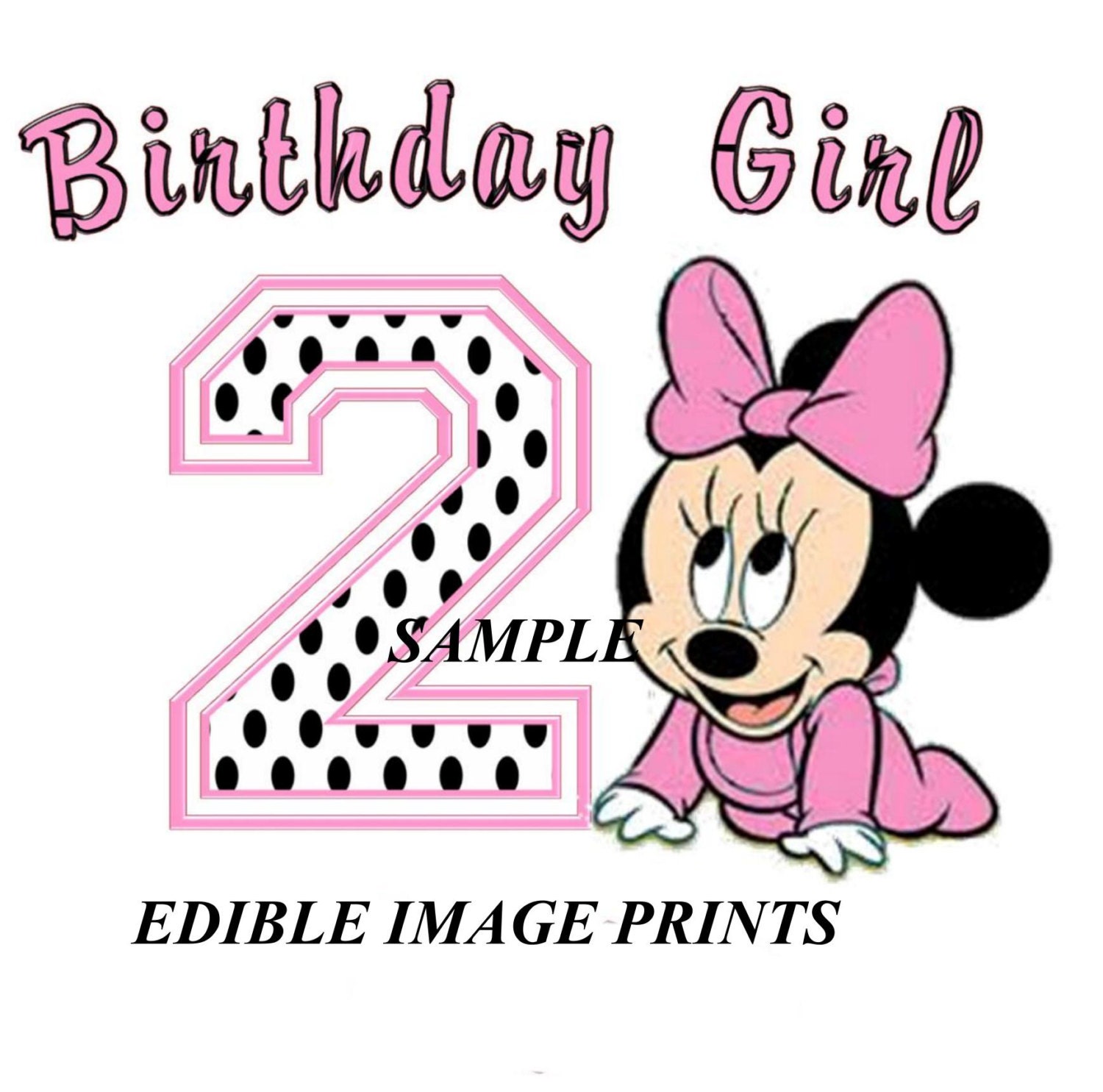 DISNEY MINNIE MOUSE Happy 2nd Birthday Edible Image Cupcake Topper Personalized Custom Icing Sheet