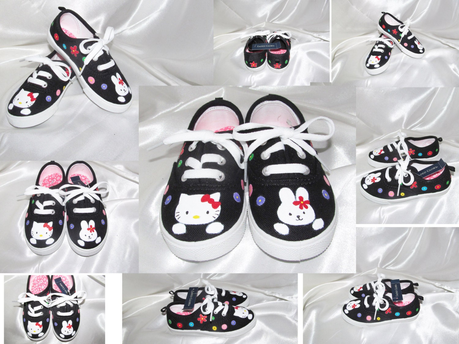 Custom Hand-Painted Shoes-Hello Kitty-Hot Pink-Flowers-Colorful-Bright-Fun