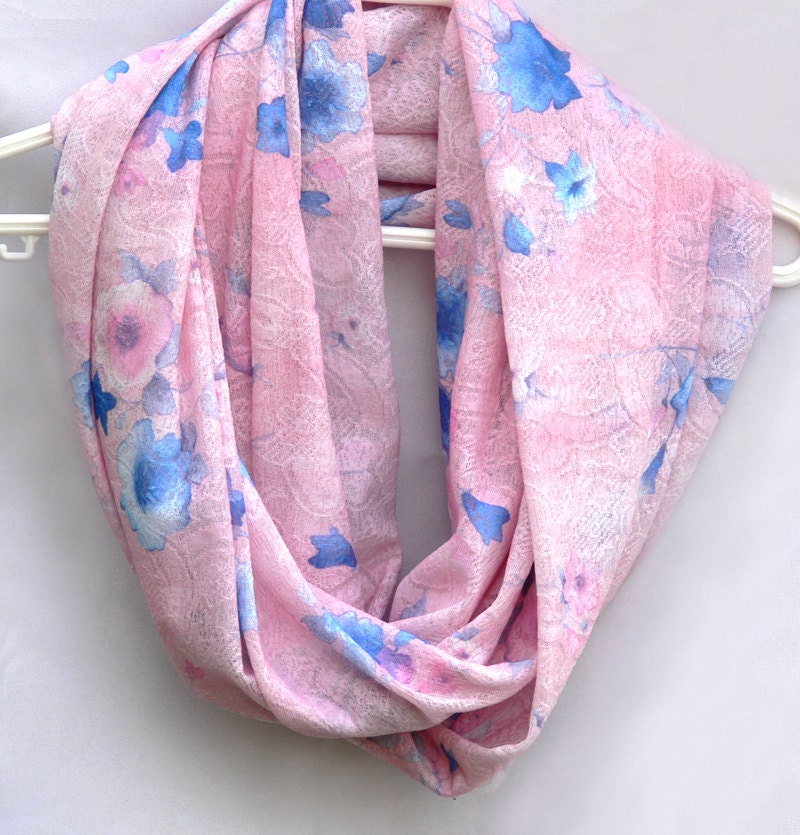 Floral Circle Scarf. Pink Infinity Scarf. Tube Scarf. Eternity Scarf. Women Accessories