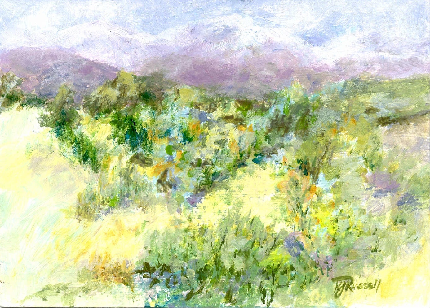 Colorful Abstract Landscape Painting Mountains Trees Original Art K. Joann Russell