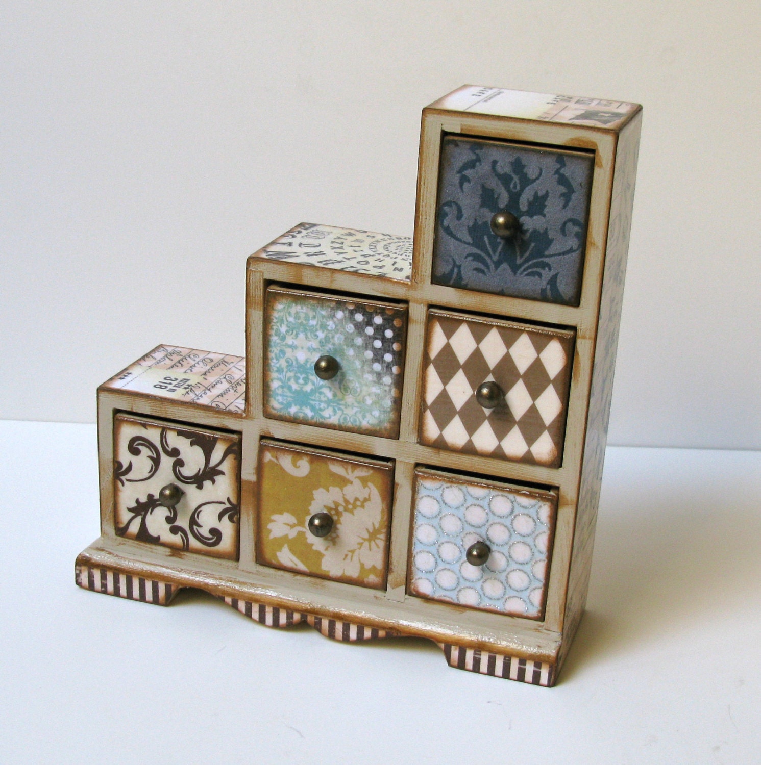 Funky Six Drawer Asymmetrical Trinket Box Jewelry Box Treasure Box