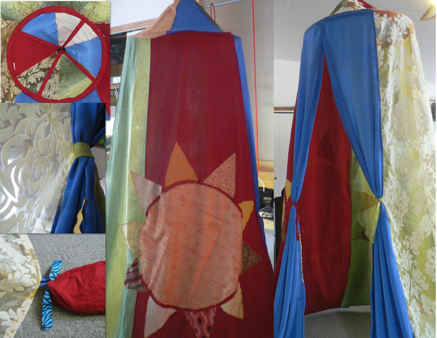 Homemade Handmade Children's festival play tent made with reclaimed and new fabric