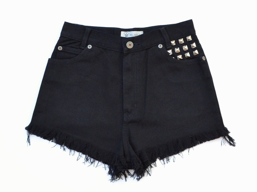 ALL SIZES Vintage Black High Waisted Studded Denim Shorts