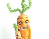 SALE Orange Veggie Carrot Fall Thanksgiving Original clay folk art sculpture