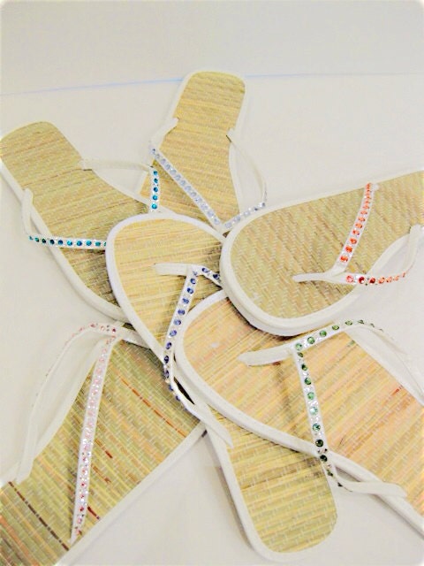 CUSTOM Swarovski Crystal Rhinestone Flip Flops Made To Order  / Women's White Bamboo Sandals / Barefoot, Summer, Wedding,