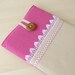 Cyclamen MacBook air sleeve, Natural Linen Macbook case, 11 inches macbook air sleeve, pink macbook air case with vintage crocheted lace