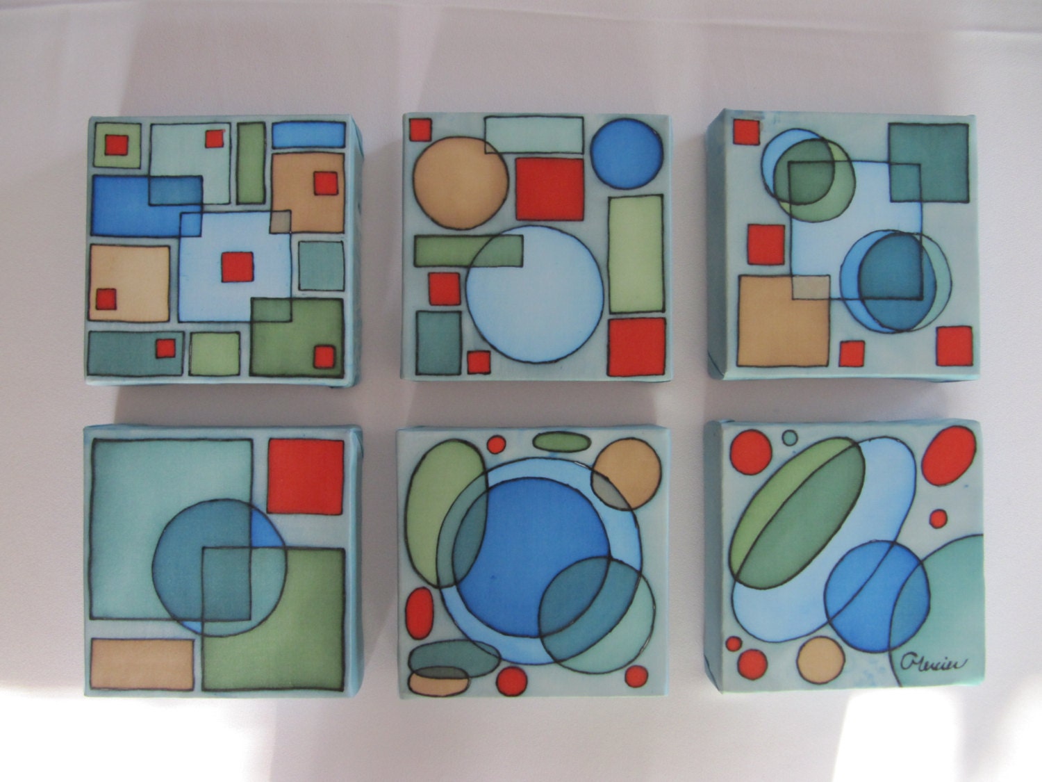 Sixtype Geometry - original painting on silk, free shipping