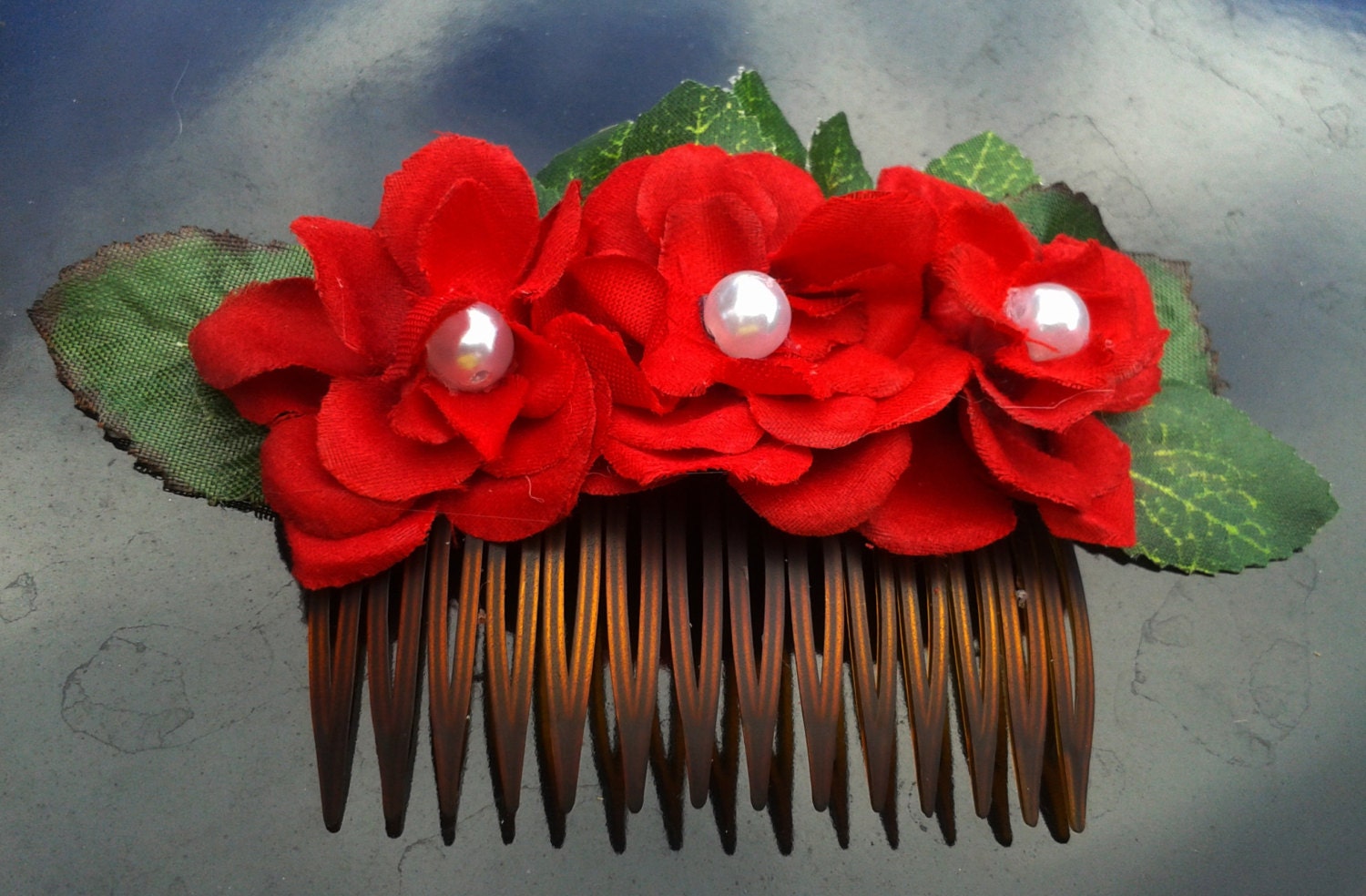 RED ROSE HAIR Comb - Realistic Hair Clip Hawaiian, Bridal, Prom, Cruise, Formal, Island or Beach Wedding