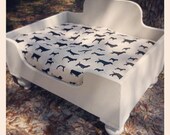Dreamy Cream Shabby Chic French Farmhouse Style Wooden Dog Bed Small Medium Pet Dog Ornate Decorative Wooden Legs Doggie print labrador pug