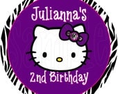 Personalized Hello Kitty Pink Purple & Zebra Print Party Favor Gift Bag Tag Label Stickers 9 per sheet (Printable JPEG,PDF)