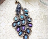 Peacock Jingle Long Pendant Necklace,Peacock necklace,Alloy peafowl pendant,peafowl Peacock crystal jewelry necklace,Vintage style,N440047