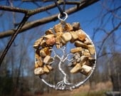 Sterling Silver Wire-wrapped Tree of Life Pendant with Picture Jasper Stone Chips