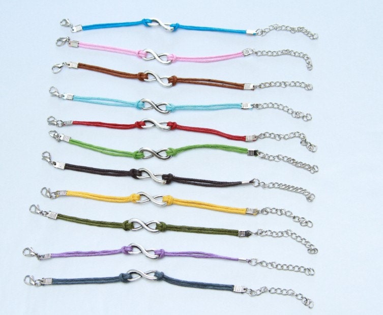 Letter 8, Infinity Wish Bracelet, Karma Bracelet - Antique Silver Charm Bracelet, Colorful Wax Cord Bracelet, Friendship gift