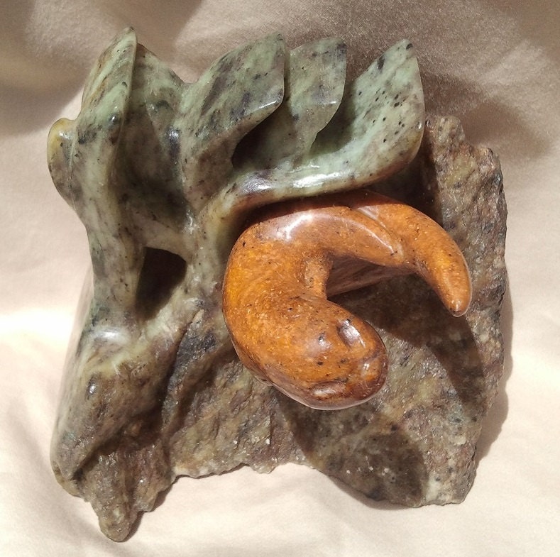 Playful Otter Bookend - Hand Crafted Soapstone Sculpture - Home Decor - Stone Decoration