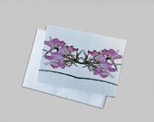 8 Miniature Note Cards-Paper Goods-Blank-pink larkspur dried flower watercolor mirror image stationery, gift tag floral art