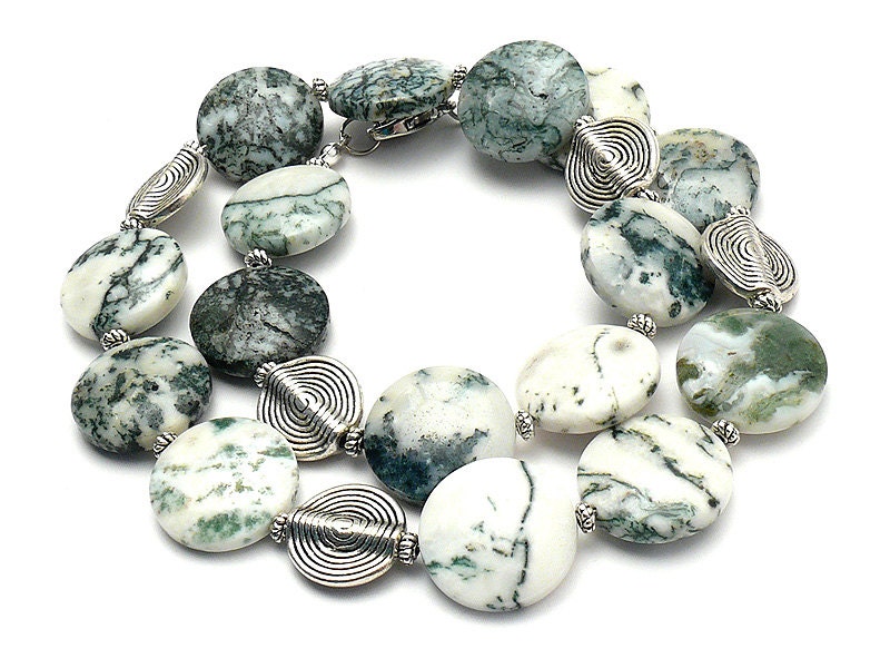Gemstone Necklace Jewelry Semiprecious Stone Unique Beaded Natural Moss Agate