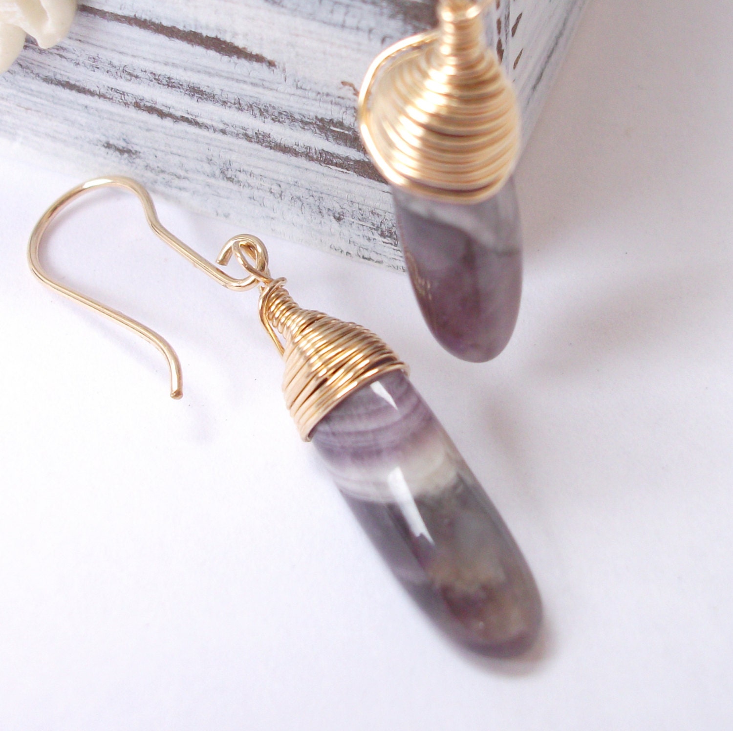 Amethyst Earrings, 14k Gold Filled Wire Wrapped Earrings, Dangle Earrings, Purple, 14k Gold Filled Earwires