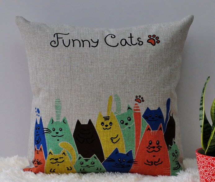 Fashion Colorful Cats Cushion Cover/Home and Living Pillow Case/Cotton Linen Bedding Cushion Case