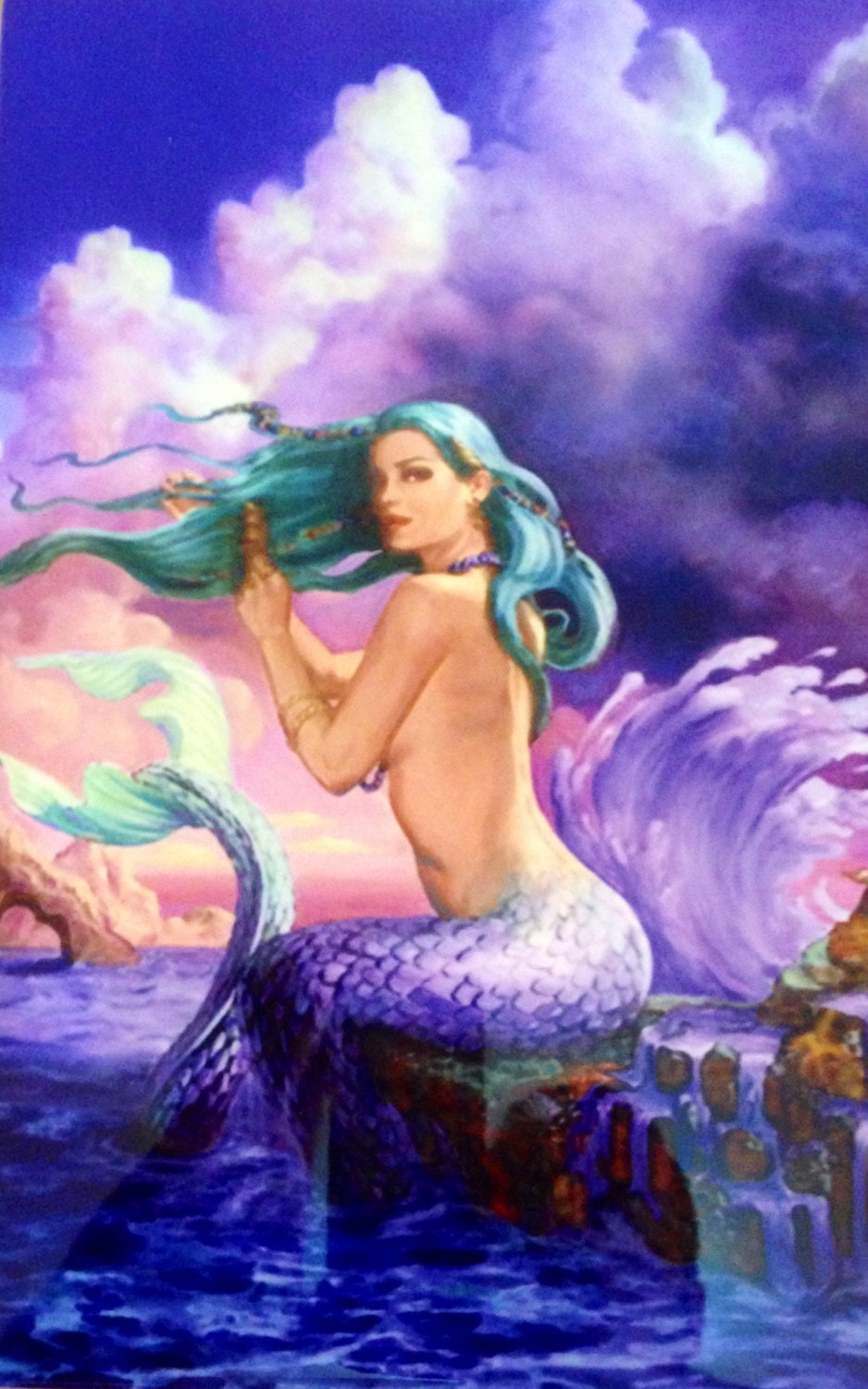 This beautiful decorative  ceramic  wall tile of a " Mermaid 3  " , comes with a hook in the back of a tile .