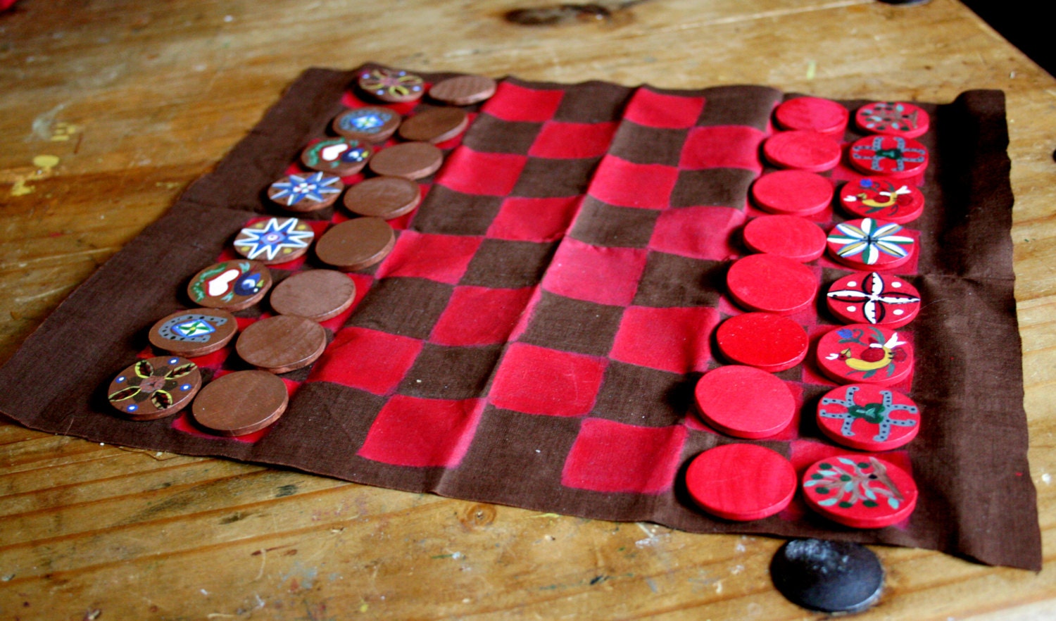 Chess & Checker Set Handpainted "Amish Hex" Design