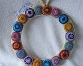Bright and funky half bauble crochet decorative round wreath
