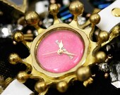 Vintage brass type Handmade Cute Watch "Drop a time" strawberry pink Leather and Brass material steampunk gift women Gift