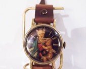 Classic Vintage brass type Handmade Handcraft watch "Saint Mary"(L-size)  Leather and Brass material steampunk gift