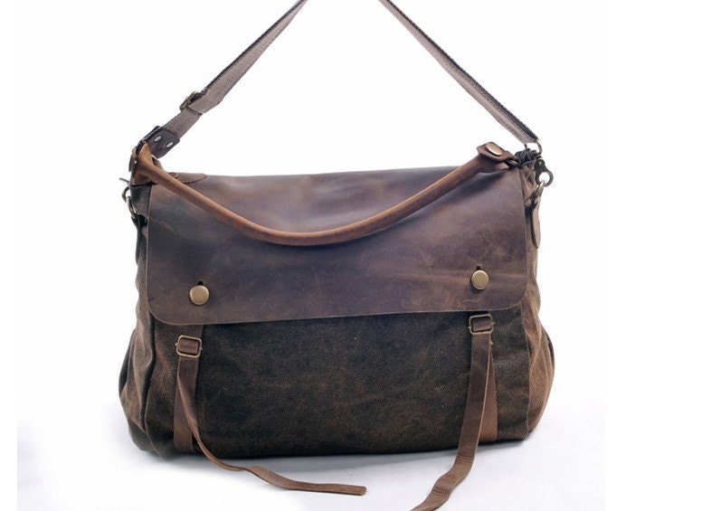Leather bag, handmade Canvas leather bag, Shoulder Bag, messenger bag, ipad bag,Computer bag,street attractive package