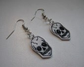 Skull Dangle Earrings, Handmade & Illustrated
