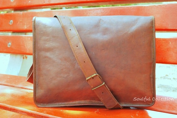 13" brown leather messenger bag / men's leather messenger bag / leather