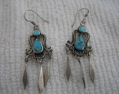 Antique Edwardian Sterling Turquoise Chandelier Dangle Earrings