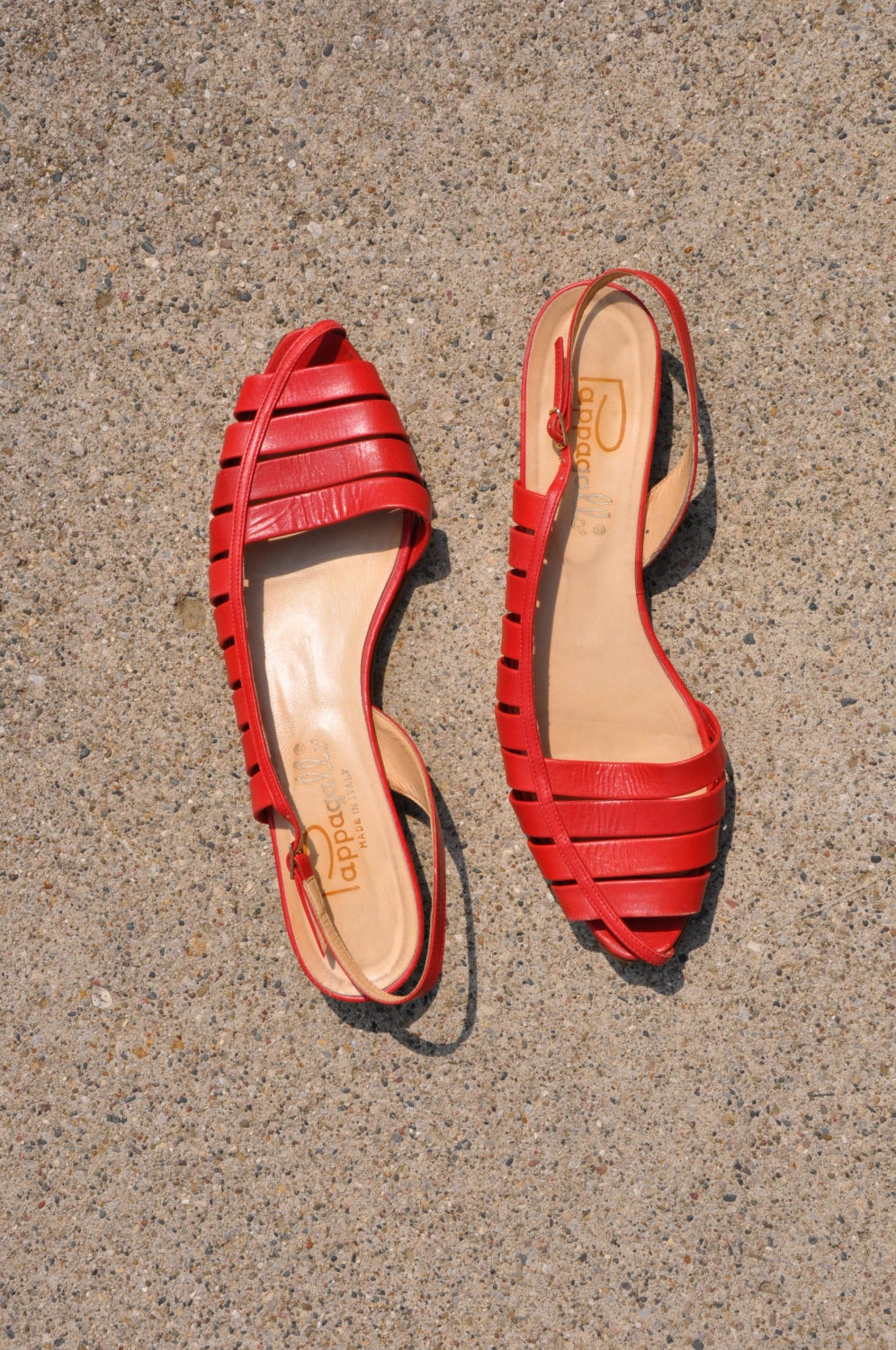 r e s e r v e d ..... vintage red leather sandals / red strappy sandals / Red Pappagallo flats /