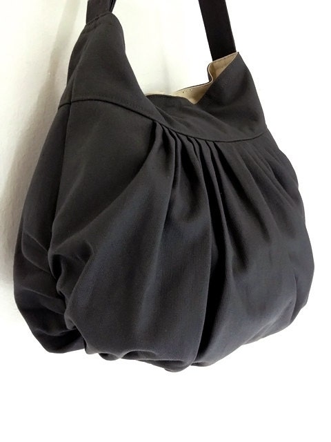 SALE - 10%off Handmade Canvas Bag/ Diaper bag/ Shoulder bag/ Hobo bag/ Tote/ Messenger/ Purse/ Everyday bag - Dark Gray - Lily