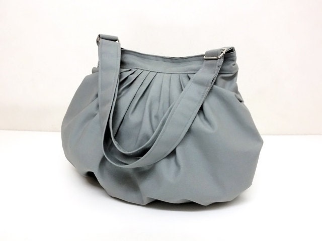 SALE - 10%off Handmade Canvas Bag/ Diaper bag/ Shoulder bag/ Hobo bag/ Tote/ Messenger/ Purse/ Everyday bag - Light Gray - Dahlia