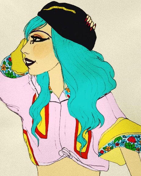 8"x10" Giclee print of original drawing: Lady Gaga inspired fashion portrait