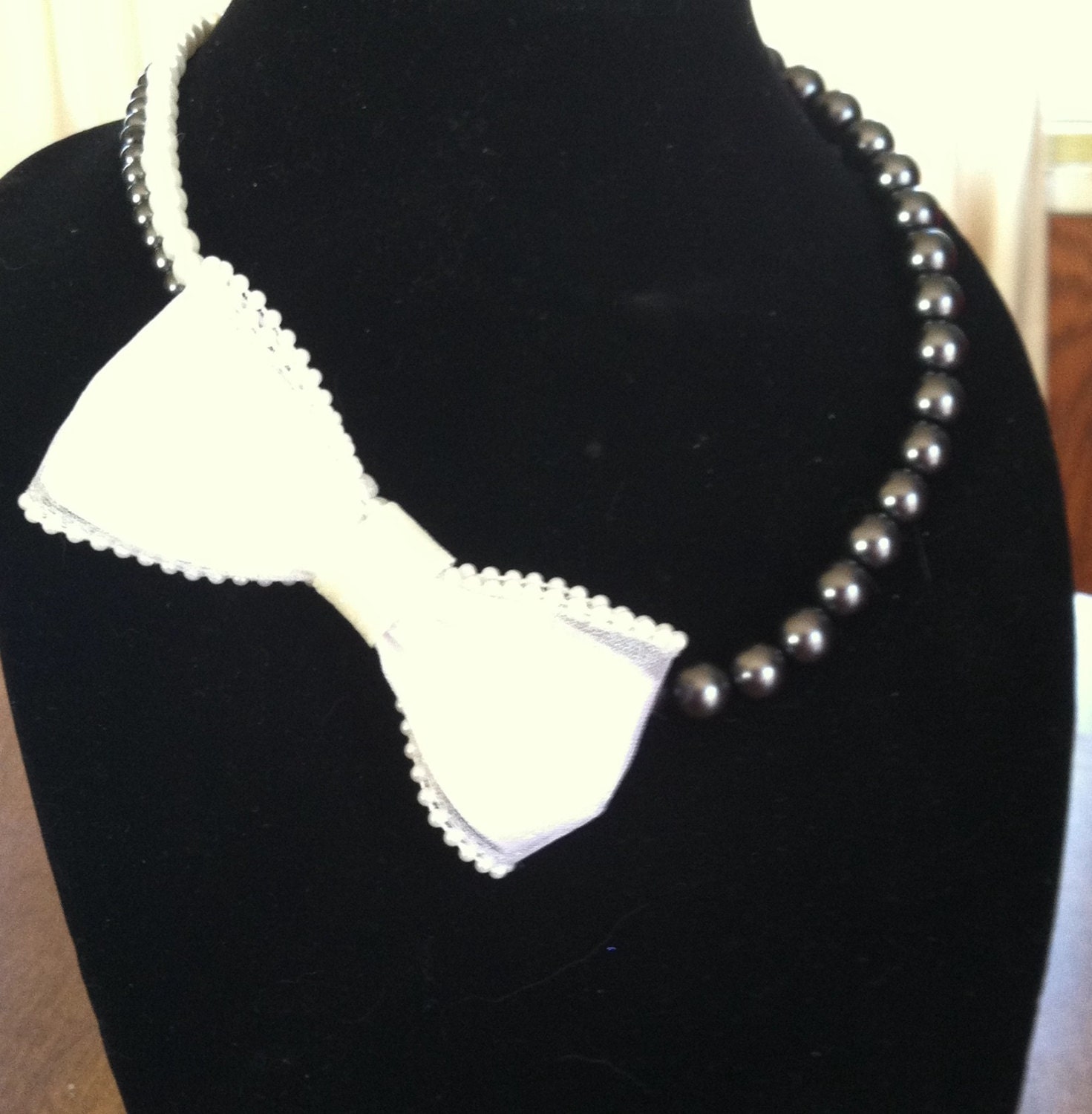 Black/White bachelorette bow tie faux pearls