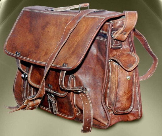 Pure Genuine 18inch Handmade Soft Leather Men/Women Laptop/Macbook School/college Satchel Shoulder Handbag/Office Briefcase- Perfect Gift